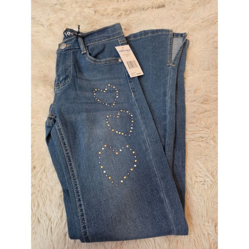 Wallflower Girl The Hailey Flare Leg Jeans Size 10 Heart Studded Blue Denim NWT